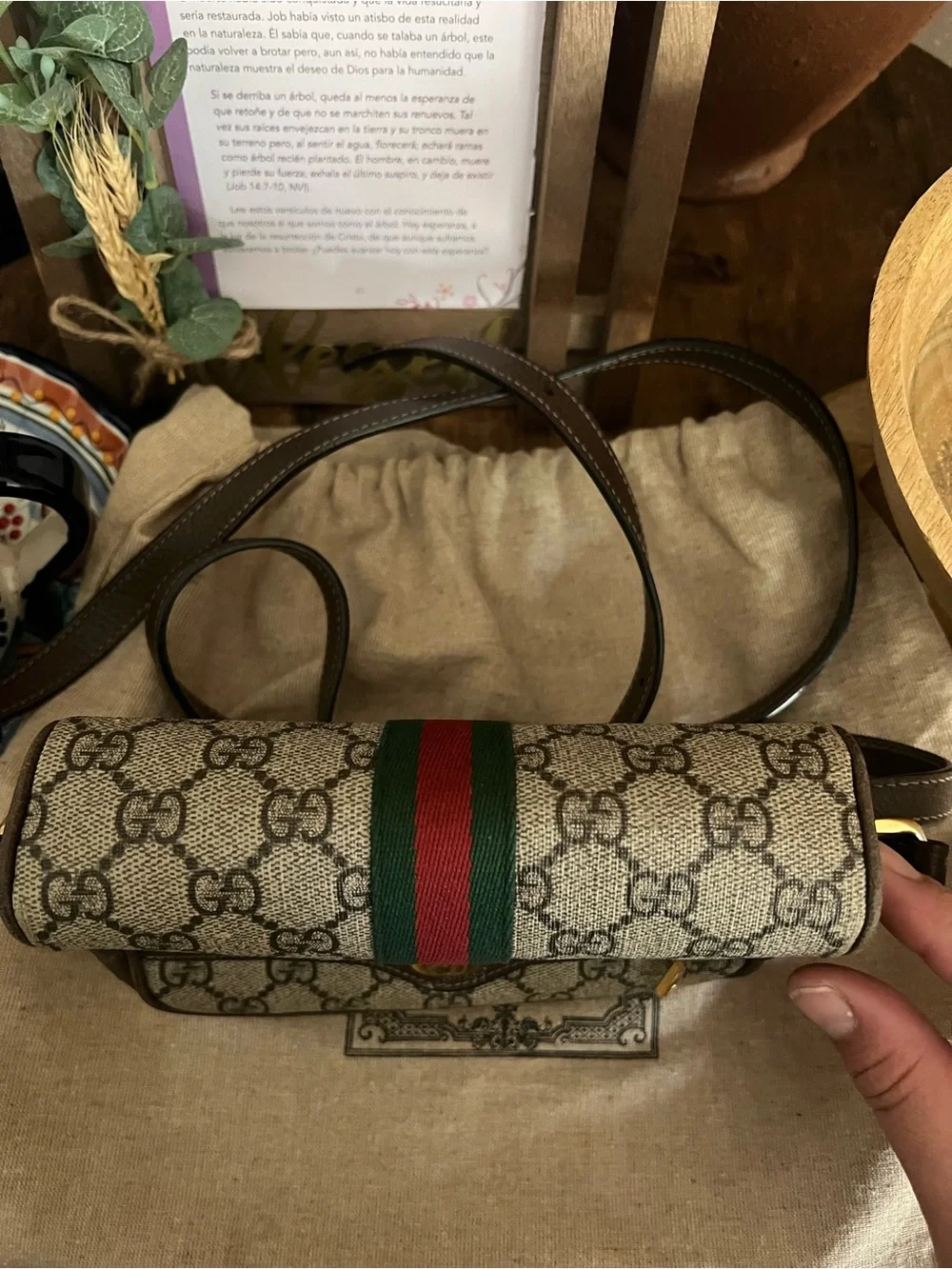 Gucci GG Canvas with Brown Leather and Green-Red Web